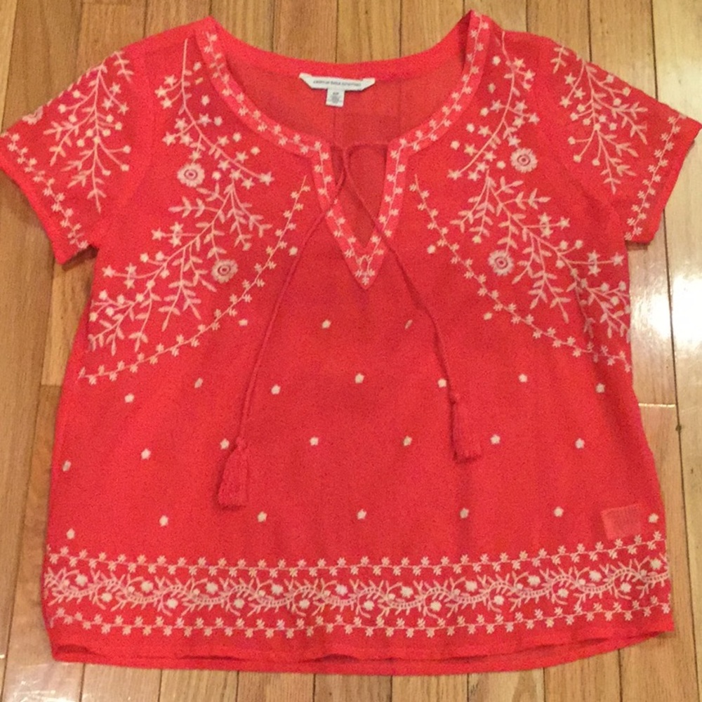 American Eagle Outfitters embroidered red blouse.